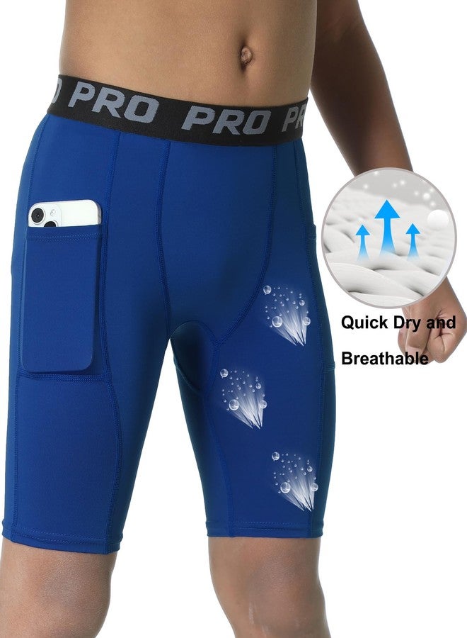 EXARUS شورتات ضغط رياضية للأولاد من إكساروس، ملابس داخلية رياضية أساسية عالية الأداء، مناسبة للجري وكرة القدم، بجيب جانبي، مقاس 12 سنة - Image 4